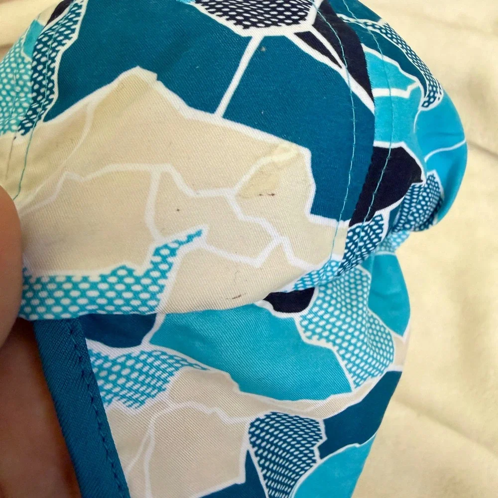 The North Face Infant Sun Hat Blue Geo Print Size 6-24M Chin Tie UPF 40 Brim